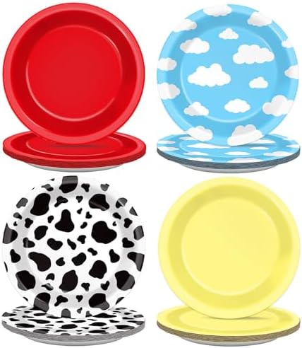 CHUNNIN 48Pcs Cartoon Birthday Paper Plates with Cow Print