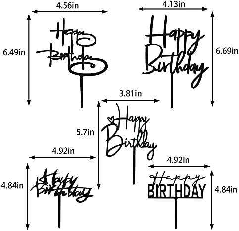 10 PCS Black Birthday Cake Toppers Acrylic Cupcake Decorations