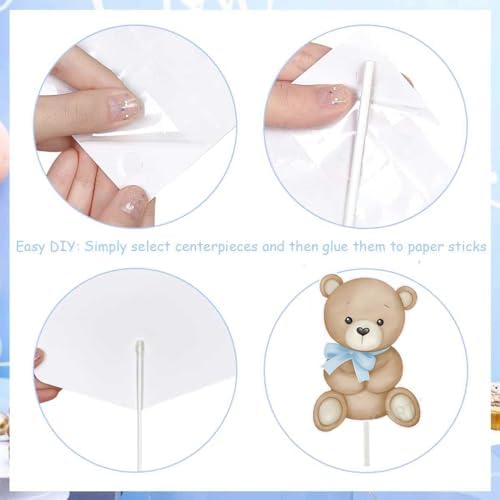 16Pcs Bear Baby Shower Cake Toppers with Sticks