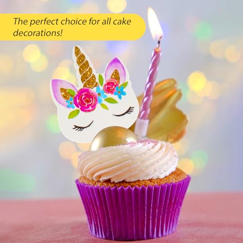 Coopache 48pcs Rainbow Unicorn Cupcake Toppers