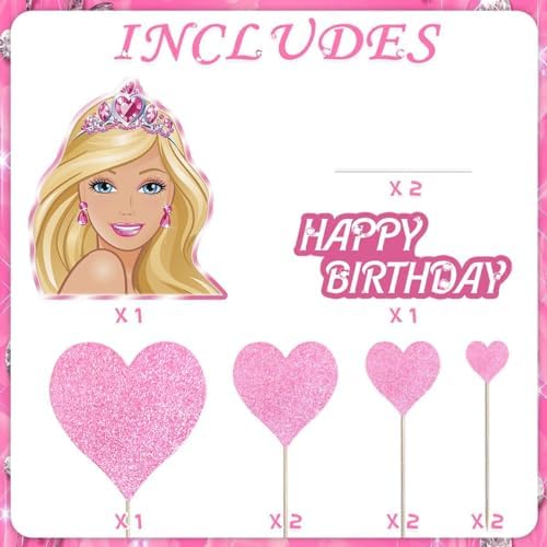 11 Pcs Pink Glitter Happy Birthday Girl Cake Topper Set