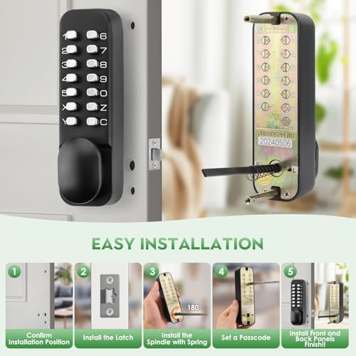 ANNFUZ 100 Mechanical Keyless Entry Door Lock Set Matte Black