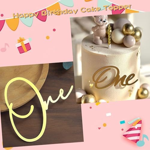 6Pcs Gold Acrylic 1st Birthday Cake Toppers