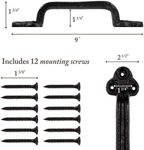 Heavy Duty Barn Door Handles - Set of 2 Black Rustic Cast Iron