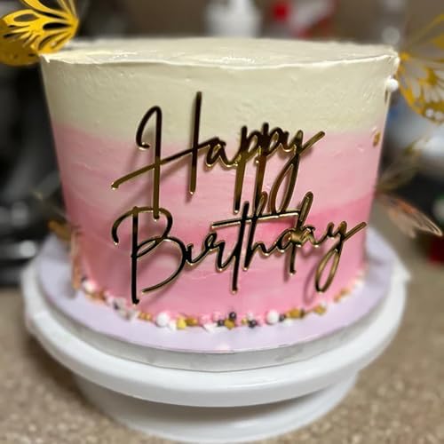 Happy Birthday Cake Topper Gold Mirror Acrylic Decoration