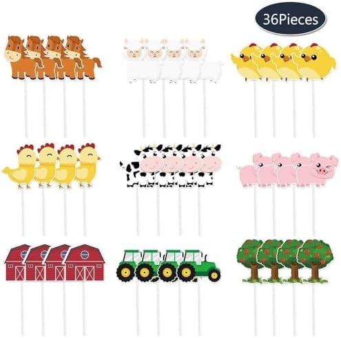 WERNNSAI 36 Farm Animal Cupcake Toppers - Farm Theme Decorations