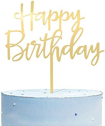 Happy Birthday Cake Topper Mirrored Gold Acrylic 1