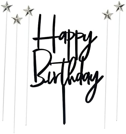 ZHENGYE Set of 1 Black Acrylic Happy Birthday Cake Topper