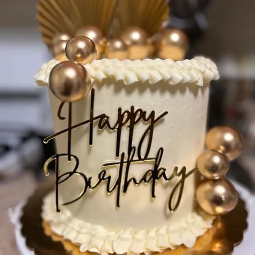 Happy Birthday Cake Topper Gold Mirror Acrylic Decoration