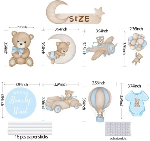 16Pcs Bear Baby Shower Cake Toppers with Sticks