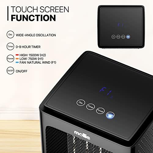 MoNiBloom Mollie Portable Electric Heater with 3 Modes and 12h Timer Black
