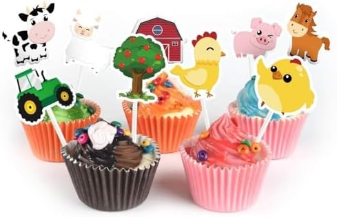 WERNNSAI 36 Farm Animal Cupcake Toppers - Farm Theme Decorations