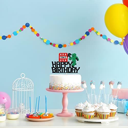 Happy Birthday Cake Topper Pixel Style Black 1