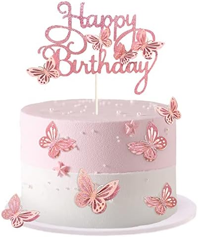 13-Piece Pink Butterfly Cake Toppers for Birthday Decorations