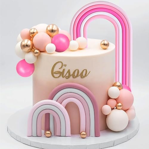 BACH AND BOOZY 32 PCS Pink Pastel Rainbow Cake Topper Set