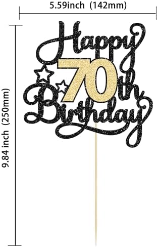 Happy 70th Birthday Cake Topper Black Gold 1