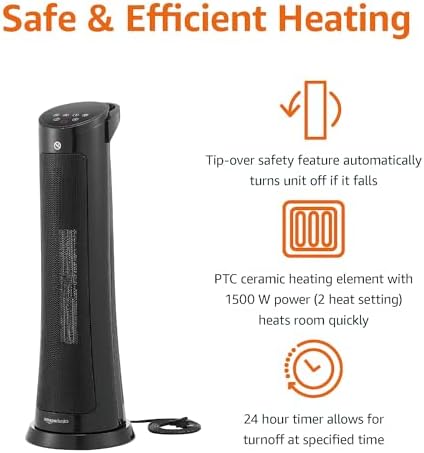 Amazon Basics 28-Inch Oscillating Tower Heater with Remote Control