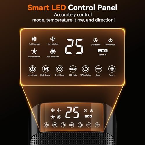 YASHE 1500W Electric Space Heater with Remote Control and ECO Mode
