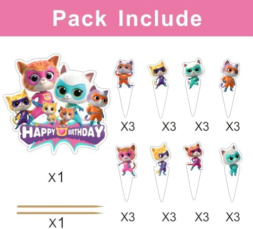 25pcs Super Cats Birthday Decorations with Cupcake Toppers 1