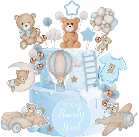 16Pcs Bear Baby Shower Cake Toppers with Sticks