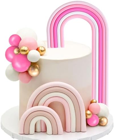 BACH AND BOOZY 32 PCS Pink Pastel Rainbow Cake Topper Set