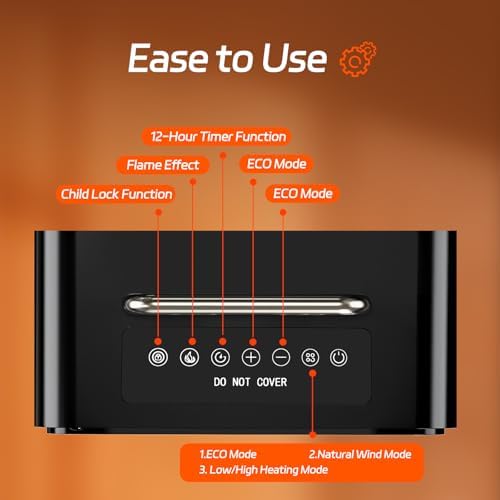 Feculs Electric Fireplace Heater with 3D Flame and Remote Control
