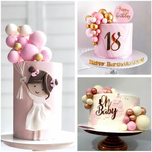 ASTARON 32 Pcs Ball Cake Topper Decorations Rose Gold Pink