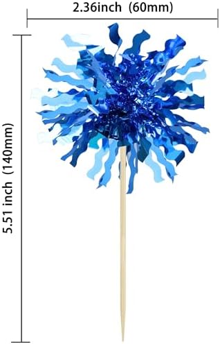 Gyufise 30Pcs Foil Firework Cupcake Toppers Blue