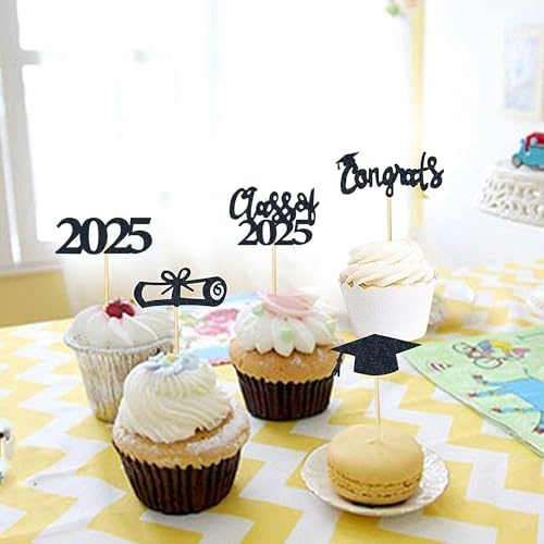 30 PCS Graduation Cupcake Toppers 2025 Diploma Decorations