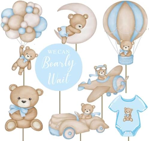 16Pcs Bear Baby Shower Cake Toppers with Sticks