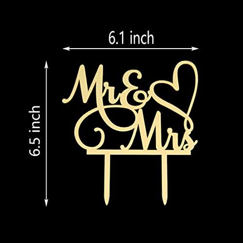 AMINJIE Mirror Gold Cake Topper for Wedding