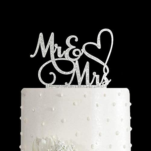 AMINJIE Silver Glitter Cake Topper for Wedding