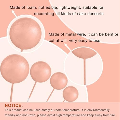 ASTARON 32 Pcs Ball Cake Topper Decorations Rose Gold Pink