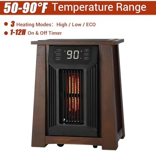 Takywep 1500W Infrared Space Heater with 8 Quartz Elements and Remote Control