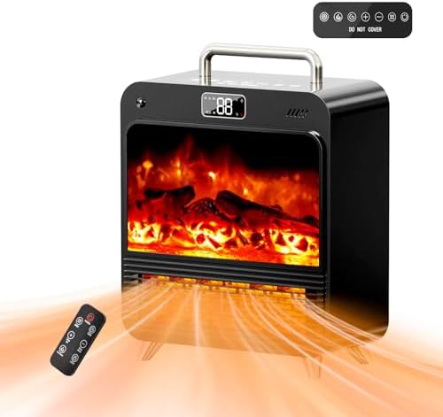 Feculs Electric Fireplace Heater with 3D Flame and Remote Control