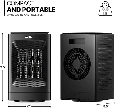 MoNiBloom Mollie Portable Electric Heater with 3 Modes and 12h Timer Black