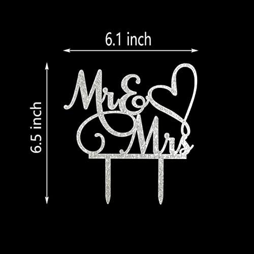 AMINJIE Silver Glitter Cake Topper for Wedding