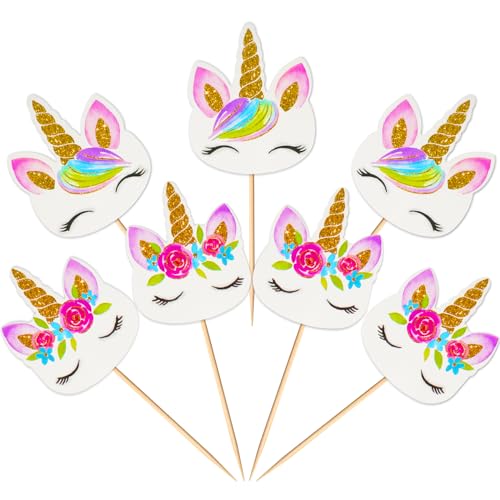 Coopache 48pcs Rainbow Unicorn Cupcake Toppers