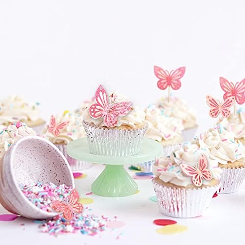 13-Piece Pink Butterfly Cake Toppers for Birthday Decorations