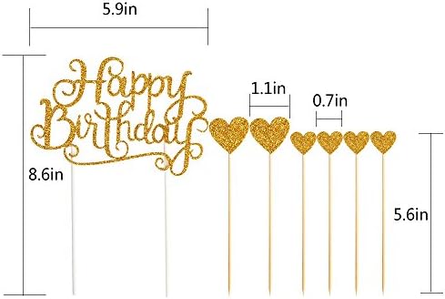 PALASASA Gold Glitter Birthday Cake Toppers Set of 7