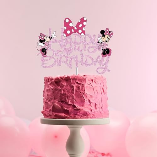Pink Glitter Bow Mouse Cake Topper for Girls