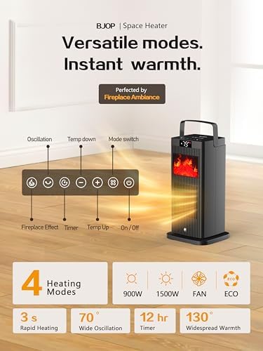 BJOP 2025 PTC Ceramic Space Heater with Flame Effect