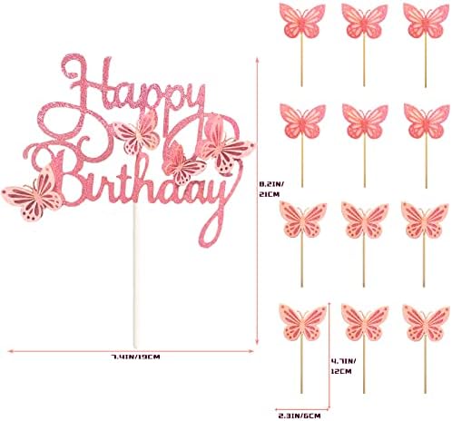 13-Piece Pink Butterfly Cake Toppers for Birthday Decorations