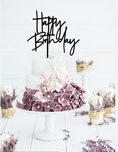 ZHENGYE DIY Happy Birthday Cake Topper Black Acrylic 1