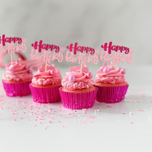 Ephlyn 24Pcs Happy Birthday Glitter Cupcake Toppers