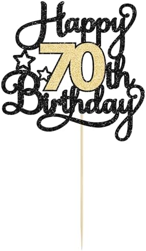Happy 70th Birthday Cake Topper Black Gold 1
