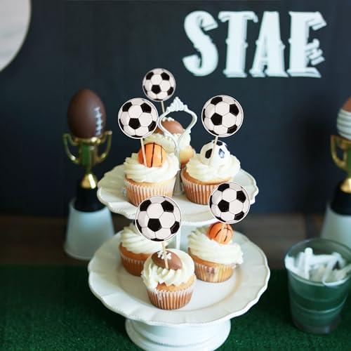 36Pcs Soccer Ball Cupcake Toppers for Sports Birthday Party