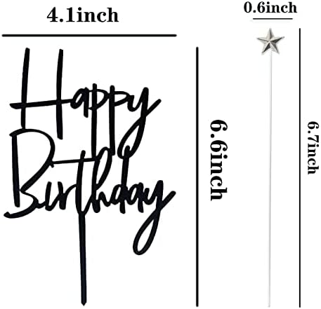 ZHENGYE Set of 1 Black Acrylic Happy Birthday Cake Topper