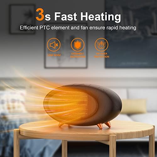 PRSOOY 600W Desktop Heater with PTC Ceramic Fast Heating Black