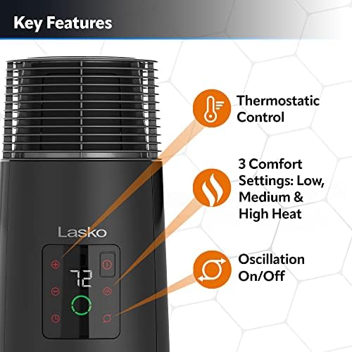 Lasko Oscillating Tower Heater 360-Degree Black 1500W